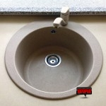 Chiuveta Rotunda ROG 610 cu Baterie Bahia Franke montata in blat Sahara MDF